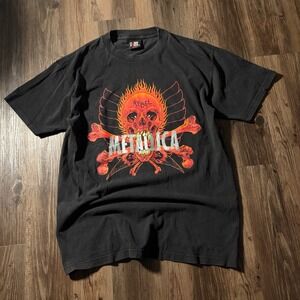 Vintage Metallica Giant Band T Shirt Size Large Black Rebel Skull Graphic
